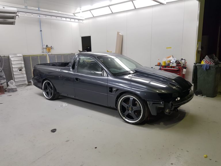 Holden Ute in the spray booth — automotive spray painting at MRP Automotive Redland Bay
